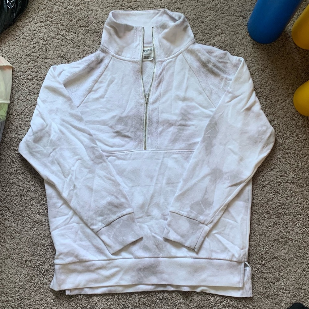 White and grey tie die half zip